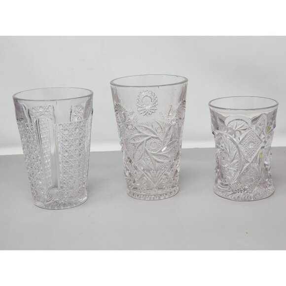 Vintage Miss Matched Cut Glass Tumbler With Intricate Floral‎ Geometric Patterns - Picture 1 of 16